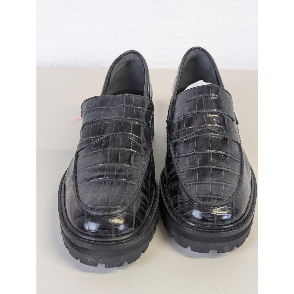Black Croc-Embossed Lug Sole Loafers - Picture 5 of 6